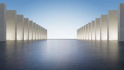 Aufkleber - 3d render of abstract futuristic architecture with empty concrete floor, car presentation background.