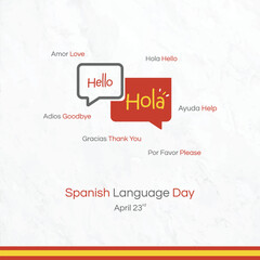 Spanish Language Day, April 23rd, Hello in Spanish, Spanish Words in English Social Media Template, April