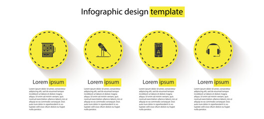 Poster - Set Slot machine, Microphone, Mobile and playing game and Headphones. Business infographic template. Vector