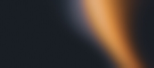 Black grainy gradient background, abstract golden blurred wave on dark noise texture, copy space
