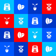 Sticker - Set Pack full of seeds of plant, Coffee beans, Sprout and Windmill icon. Vector