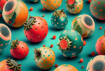 Wall Mural - Seamless fruit pattern. Grenades painted with gouache. Generative AI