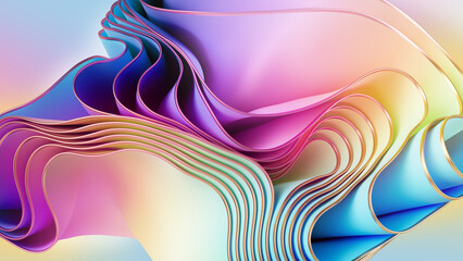 3d render, abstract pastel gradient background with silky drapery folds, layers and curves. Textile waving and fluttering. Modern fashion wallpaper