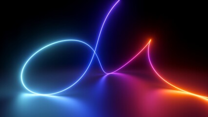 Wall Mural - 3d rendering, colorful neon curvy line with loops glowing in the dark. Minimalist wallpaper with linear light stroke
