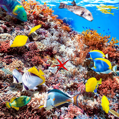 Magnificent underwater world in tropical ocean.