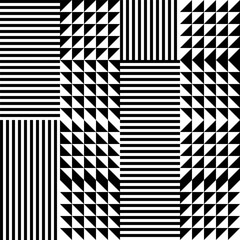 Fototapete - Modern abstract geometric contemporary vector seamless pattern with simple elements and shapes. Graphic black and white minimalist background.