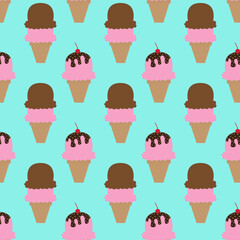 Sticker - Cute pink and white ice cream seamless pattern. Great for yummy summer dessert wallpaper, backgrounds, packaging, fabric, scrapbooking, and gift wrap projects. Surface pattern design.	