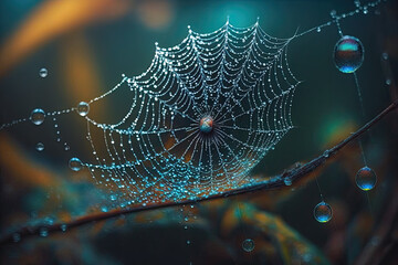 water drops on a spider web. Generative AI