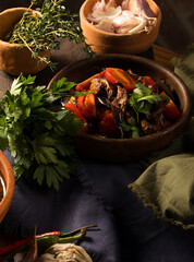 Canvas Print - Beautiful shot of a bowl of a salad with tomatoes and eggplants