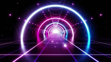 Wall Mural - neon line tunnel glowing　fluorescent light corridor stage cg background