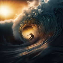 Canvas Print - surfer inside wave barrel. generative ai