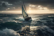 © mimadeo - sailboat on the sea with storm and big waves. generative ai