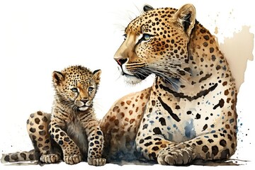 Sticker - mother cheetah and her cub in a natural setting. Generative AI