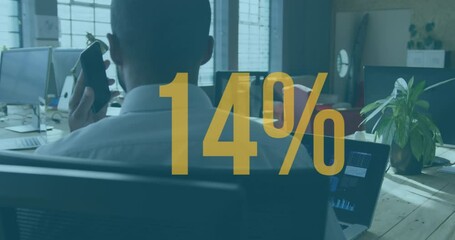 Poster - Animation of increasing percentage over african american man talking on smartphone at office