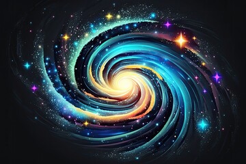 Wall Mural - vibrant and dynamic swirl with twinkling stars set against a dark backdrop. Generative AI