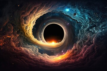 black hole in space with stars and galaxies in the background. Generative AI