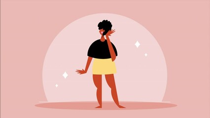 Wall Mural - happy afro woman standing animation