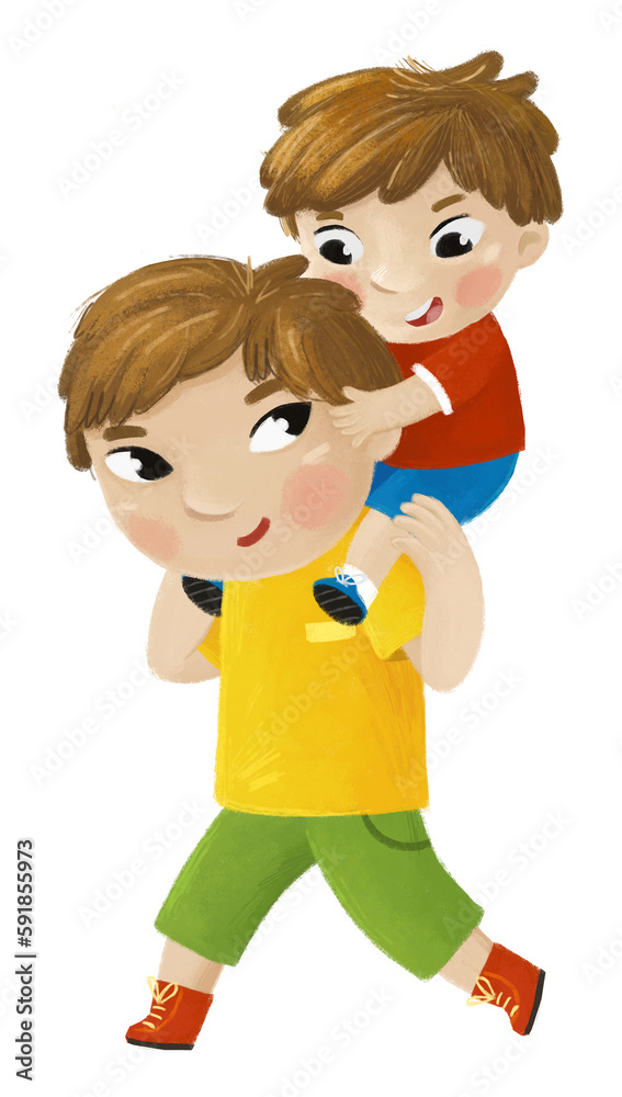 cartoon scene with older and younger brthers palying together family ...