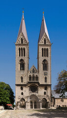 Wall Mural - Elevation of Halberstadt cathedral with bell towers and gothic portal on its western facade, Sachsen-Anhalt in Germany