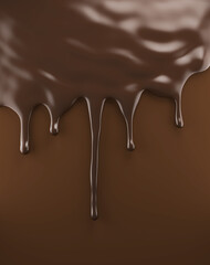 Wall Mural - Melted dark chocolate dripping on white background, with clipping path 3D illustration.