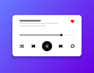 Poster - Media music player interface isolated on white background. Multimedia frame template. Mockup live stream window, player. Online broadcasting. Multimedia navigation and music application.