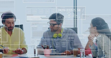 Poster - Animation of financial data processing over diverse business people in office
