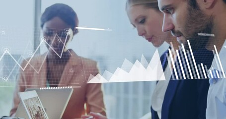 Poster - Animation of financial data processing over diverse business people in office