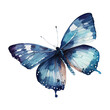 Blue  buterfly. Watercolor with transparent background. Generative AI