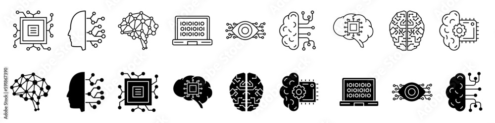 Artificial intelligence icon vector set. AI illustration sign ...