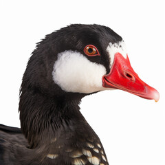 Wall Mural - Portrait of Muscovy Duck on a White Background