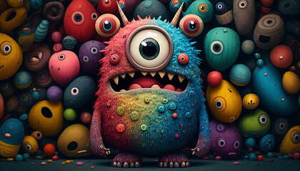 Cute colorful doodle monster created with ai tools