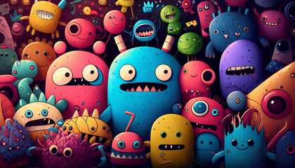 Cute colorful doodle monster created with ai tools