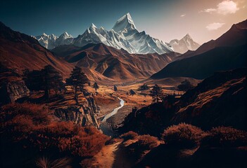 instagram filter Himalaya mountains nepal. Generative AI
