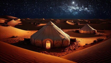 Sticker - Starry desert night with Berber tents Generative AI