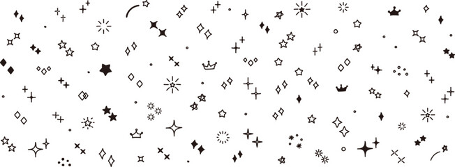 Wall Mural - かわいい手書きのキラキラ・星セット　黒