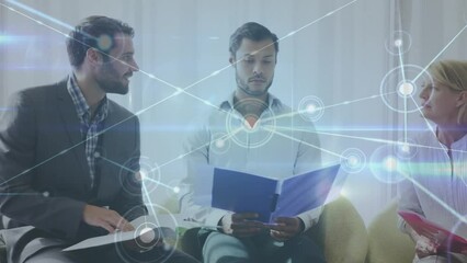 Poster - Animation of networks of connections over diverse business people in office