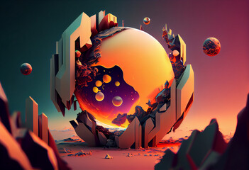 Poster -  An abstract, surrealist Planet Earth from space.  Generative AI technology.	
