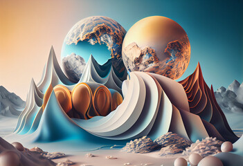 Poster -  An abstract, surrealist Planet Earth from space.  Generative AI technology.	
