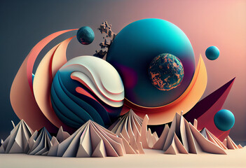 Poster -  An abstract, surrealist Planet Earth from space.  Generative AI technology.	
