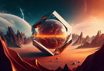 Poster -  An abstract, surrealist Planet Earth from space.  Generative AI technology.	

