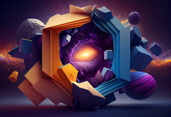 Poster - Beautiful abstract, surrealist The Milky Way and its components background.  Generative AI technology.	
