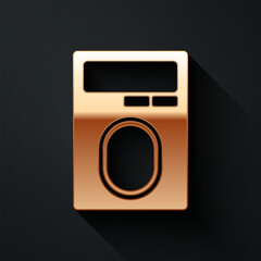 Aufkleber - Gold Human hand scanning with finger scan on access control machine icon isolated on black background. Identification sign. Touch id. Long shadow style. Vector
