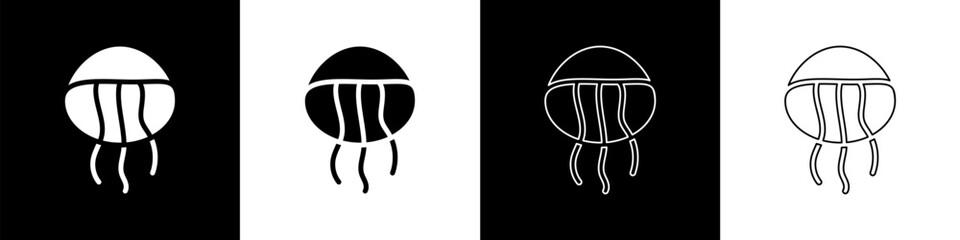 Wall Mural - Set Jellyfish icon isolated on black and white background. Vector