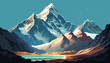 Mountain peak Everest. The highest mountain in the world. National Park, Nepal. Vector illustration.