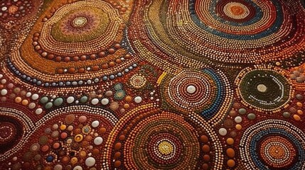 Wall Mural - Australian Aboriginal traditional dot art texture background design, pattern, Generative AI