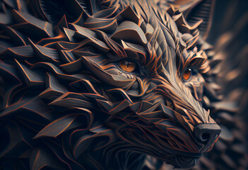 Poster - Beautiful surreal geometric Werewolf concept, contemporary colors and mood social background. Generative AI technology.

