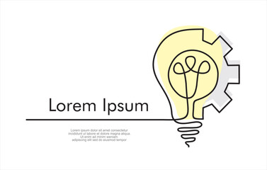 Poster - Continuous line drawing of Lightbulb with cogwheel on white isolated background. Idea business concept.