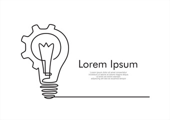 Poster - Continuous line drawing of Lightbulb with cogwheel on white isolated background. Idea business concept.