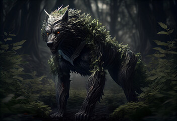 Poster - Beautiful surreal geometric Werewolf concept, contemporary colors and mood social background. Generative AI technology.

