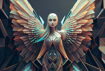 Poster - Beautiful surreal Angel concept, contemporary colors and mood social background. Generative AI technology.
